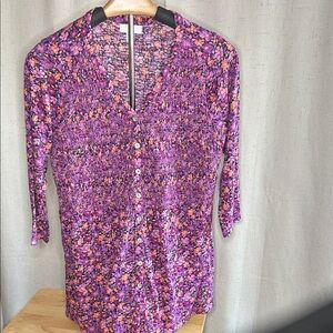 J. Jill purple floral smocked v-neck top.